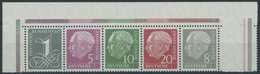 BUNDESREPUBLIK 179-285YII **, 1960, Heuss Wz. Liegend Im Fünferstreifen Aus Der Linken Oberen Bogenecke, Postfrisch, Pra - Usati