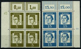 BUNDESREPUBLIK 347y,351yDZ VB **, 1961, 5 Und 15 Pf. Bedeutende Deutsche In Eckrandviererblocks Vom Oberrand Mit Drucker - Used Stamps