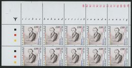 BUNDESREPUBLIK 1962LKB **, 1997, 110 Pf. Heinrich Heine, Stark Verschnitten Im Kleinbogen (10) Mit Bogenrandbedruckung,  - Usados