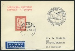 DEUTSCHE LUFTHANSA 27 BRIEF, 16.5.1955, München-London, Brief Aus Schweden, Pracht - Usados