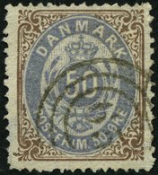 DÄNEMARK 30IYAa O, 1875, 50 Ø Braun/blauviolett, Rauhe Zähnung, Pracht, Mi. 250.- - Oblitérés