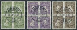 DÄNEMARK 131-42 VB O, 1924, 300 Jahre Dänische Post, 3 Viererblocks, Prachtsatz, Mi. 110.- - Usado