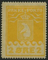 GRÖNLAND - PAKKE-PORTO 5A *, 1919, 2 Ø Gelb, (Facit P 5II), Falzrest, Pracht - Parcel Post