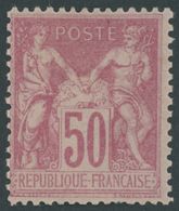 FRANKREICH 81II *, 1890, 50 C. Karmin Auf Rosa, Type II, Falzreste, üblich Gezähnt Pracht, Mi. 220.- - Sonstige & Ohne Zuordnung