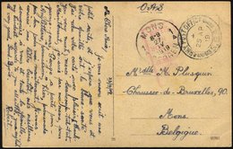 BRITISCHE MILITÄRPOST 1919, K2 ARMY POST OFFICE Und Schwacher Zensurstempel Auf Feldpost-Ansichtskarte Nach Mons/Belgien - Used Stamps