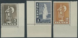 ISLAND 230,239/40A **, 1943/5, 5, 1 Und 10 Kr., Gezähnt K 14, Je Aus Der Unteren Bogenecke, Postfrisch, 3 Prachtwerte, M - Altri & Non Classificati