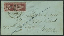 TOSCANA 4yb Paar BRIEF, 1856, 1 Cr. Braunkarmin, Graues Papier, Im Senkrechten Paar (Sassone Nr. 4e) Auf Brief Von PIENZ - Toskana