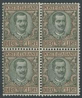 ITALIEN 99 VB **, 1910, 10 L. Oliv/rosa Im Postfrischen Viererblock, Pracht, R! - Non Classés