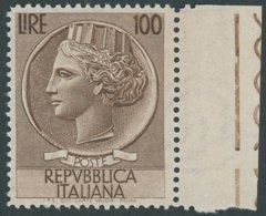 ITALIEN 920A **, 1954, 100 L. Braun, Wz. 3, Gezähnt L 131/4, Postfrisch, Pracht, Mi. 200.- - Ohne Zuordnung