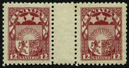 LETTLAND 94ZW **, 1923, 12 S. Rotlila Im Waagerechten Zwischenstegpaar, Pracht - Lettland