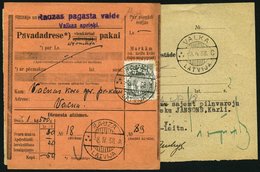 LETTLAND 152 BRIEF, 1938, 50 S. Lilagrau Auf Lachsfarbener Paketkarte Mit Anhängender PAVESTE, Pracht - Lettonie