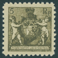 LIECHTENSTEIN 48A **, 1921, 5 Rp. Schwarzbräunlicholiv, Gezähnt L 91/2, Postfrisch, Pracht, Mi. 280.- - Sonstige & Ohne Zuordnung