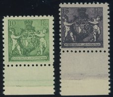 LIECHTENSTEIN 50A,52A **, 1921, 10 Rp. Dunkelgelblichgrün Und 15 Rp. Schwarzgrauviolett, Gezähnt L 91/2, Postfrisch, 2 P - Autres & Non Classés