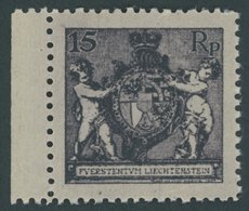 LIECHTENSTEIN 52B **, 1921, 15 Rp. Schwarzgrauviolett, Gezähnt L 121/2, Postfrisch, Herstellungsbedingte Unregelmäßige Z - Sonstige & Ohne Zuordnung