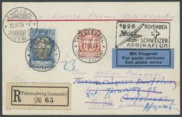 LIECHTENSTEIN FP 8b BRIEF, 1926, 1. Schweizer Afrikaflug, Zürich-Athen, Einschreibkarte Mit Allen Stempeln Sowie Liechte - Otros & Sin Clasificación