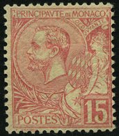MONACO 15 *, 1891, 15 C. Karmin, Falzreste, Pracht, Mi. 200.- - Other & Unclassified