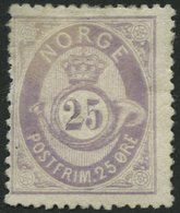 NORWEGEN 28 *, 1877, 25 Ø Violett, Mehrere Falzreste, üblich Gezähnt Pracht, Mi. 330.- - Autres & Non Classés