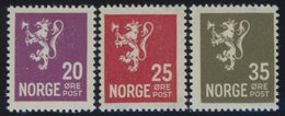 NORWEGEN 123,125,128 *, 1926/7, 20, 25 Und 35 Ø Wappenlöwe, Falzrest, 3 Prachtwerte - Sonstige & Ohne Zuordnung