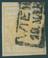 ÖSTERREICH BIS 1867 1Xa O, 1850, 1 Kr. Ockergelb, Handpapier, Type Ia, R2 WIEN, Pracht, Gepr. Dr. Ferchenbauer - Other & Unclassified