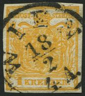 ÖSTERREICH 1Xb O, 1850, 1 Kr. Orange, Handpapier, Type Ia, K1 WIEN, Pracht - Sonstige & Ohne Zuordnung