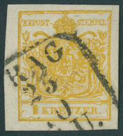 ÖSTERREICH BIS 1867 1Xd O, 1850, 1 Kr. Kadmiumgelb, Handpapier, Type III, R4 (P)RAG, Breitrandig, Farbtiefes Kabinettstü - Altri & Non Classificati