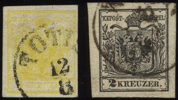 ÖSTERREICH 1,2Ya O, 1854, 1 Kr. Gelb Und 2 Kr. Schwarz, Maschinenpapier, 2 Prachtwerte, Mi. 200.- - Sonstige & Ohne Zuordnung