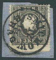 ÖSTERREICH BIS 1867 11II BrfStk, 1859, 3 Kr. Schwarz, Type II, K1 SMICHOW PRAG, Feinst, Gepr. Dr. Ferchenbauer - Otros & Sin Clasificación