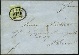 ÖSTERREICH 12a BRIEF, 1860, 3 Kr. Gelblichgrün Auf Ortsbrief WIEN, Pracht, Gepr. Pfenninger - Autres & Non Classés