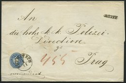 ÖSTERREICH 33 BRIEF, 1863, 10 Kr. Blau Und Rückseitiges Reco-Porto 10 Kr. Blau (defekt) Auf Brief Von TREBITSCH Nach Pra - Other & Unclassified