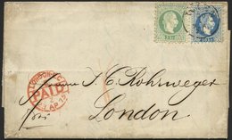 ÖSTERREICH 36,38I BRIEF, 1875, 3 Kr. Grün Und 10 Kr. Blau, Grober Druck, Auf Brief Von WIEN Nach London, Leichte Patina, - Used Stamps