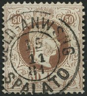 ÖSTERREICH 41II O, 1874, 50 Kr. Braun, Feiner Druck, Gezähnt L 12 , K2 GELD-ANWEISUNG SPALATO, Punkthelle Stelle Sonst P - Used Stamps