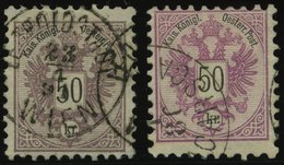 ÖSTERREICH 49a,b O, 1883, 50 Kr. Doppeladler, Beide Farben, 2 Prachtwerte, Mi. 200.- - Used Stamps