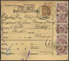 ÖSTERREICH 56 BRIEF, 1895, 15 Kr. Braunpurpur/schwarz, 7x (teils Rückseitig) Und 3 Kr. Zusatzfrankatur Auf 5 Kr. Post-Pa - Used Stamps