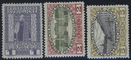 ÖSTERREICH 1867-1918 153-55 *, 1908, 1 - 5 Kr. Regierungsjubiläum, Falzreste, 3 Prachtwerte, Mi. 135.- - Oblitérés