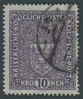 ÖSTERREICH 1867-1918 207Iz O, 1017, 10 Kr. Schwärzlichbraunviolett, Type I, Graues Papier, Postfrisch, Pracht, Mi. 140.- - Gebraucht