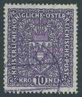 ÖSTERREICH 1867-1918 211IA O, 1919, 10 Kr. Schwärzlichbraunviolett, Faserpapier, Type I, Pracht, Mi. 100.- - Used Stamps