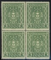 ÖSTERREICH 1918-1938 405AIb VB **, 1922, 2000 Kr. Schwarzgelblichgrün, Gezähnt L 121/2, Im Viererblock, Postfrsich, Prac - Other & Unclassified