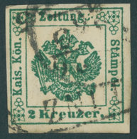 ZEITUNGSSTEMPELMARKEN 1IIc O, 1853, 2 Kr. Grün, Type II, Pracht, Mi. 85.- - Periódicos