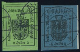 HILFSPOST MERAN 4,5Ia O,BrfStk , 1918, 2 H. Schwarz Auf Hellgrün Und 5 H. Schwarz Auf Dunkelblau, 1. Auflage, 2 Prachtwe - Meran