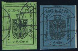 HILFSPOST MERAN 4,5Ia O,BrfStk , 1918, 2 H. Schwarz Auf Hellgrün Und 5 H. Schwarz Auf Dunkelblau, 1. Auflage, 2 Prachtwe - Merano