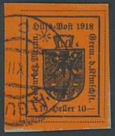 HILFSPOST MERAN 6Ib BrfStk, 1918, 10 H. Schwarz Auf Ziegelrot, 1. Auflage, Prachtbriefstück, Mi. 400.- - Merano