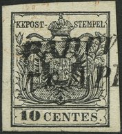 LOMBARDEI UND VENETIEN 2Ya O, 1854, 10 C. Schwarz, Maschinenpapier, Type III, Platte A, L2 PADOV(A), Pracht, Befund Klam - Lombardije-Venetië