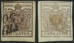 LOMBARDEI UND VENETIEN 4X O, 1850, 30 C. Braun, Type I, Deutlicher Abklatsch, Pracht - Lombardije-Venetië