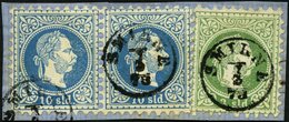 POST IN DER LEVANTE 2Ia,4Ia Paar BrfStk, 1867, 2 So. Grün Und 10 So. Blau Im Waagerechten Paar, K1 SMIRNE, Dekoratives P - Levant Autrichien