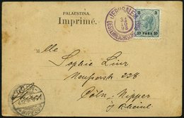 POST IN DER LEVANTE 21 BRIEF, 1898, 10 Pa. Auf 3 Kr. Blaugrün/schwarz, Ansichtskarte Von JERUSALEM Nach Köln, Feinst - Levante-Marken