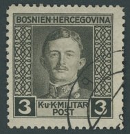 BOSNIEN UND HERZEGOWINA 124C O, 1917, 3 H. Schwarz, Gezähnt 121/2:111/2, Pracht, Mi. 70.- - Bosnie-Herzegovine