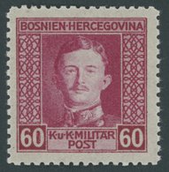 BOSNIEN UND HERZEGOWINA 135B **, 1917, 60 H. Lilarot, Gezähnt 111/2, Postfrisch, Pracht, Mi. 55.- - Bosnien-Herzegowina