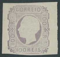 PORTUGAL 16 *, 1862, 100 R. Lila, Falzreste, Links Unten Lupenrandig Sonst Voll-breitrandig, Farbfrisches Prachtstück, F - Autres & Non Classés