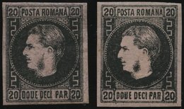 RUMÄNIEN 16y *, 1866, 20 Par. Schwarz Auf Rosa, Dünnes Papier, Beide Typen, Falzrest, 2 Prachtwerte - Autres & Non Classés