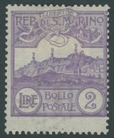 SAN MARINO 44 *, 1903, 2 L. Hellviolett, Falzrest, Pracht, Mi. 700.- - Other & Unclassified